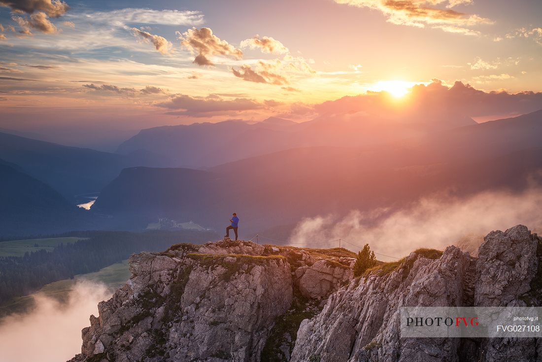 Sunset from the top of the path of Cristo Pensante, Dolomites, San Martino di Castrozza,  Italy