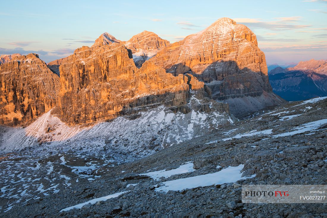 Tofana di Rozes mount at sunset, Dolomites, Cortina D'Ampezzo, Italy