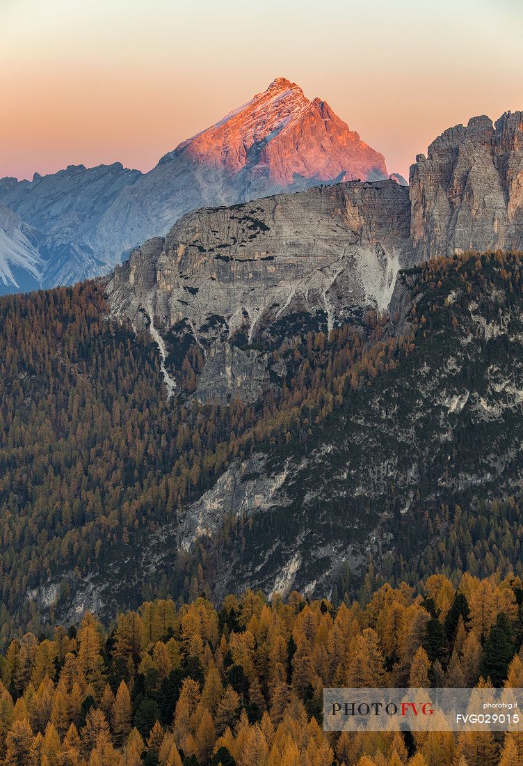 The Antelao peak during an autumn sunset, Dolomites, Cortina d'Ampezzo, Italy