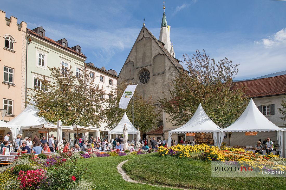 The traditional bread and strudel festival in Duomo square in Bressanone, Isarco valley, Trentino Alto Adige, Italy, Europe