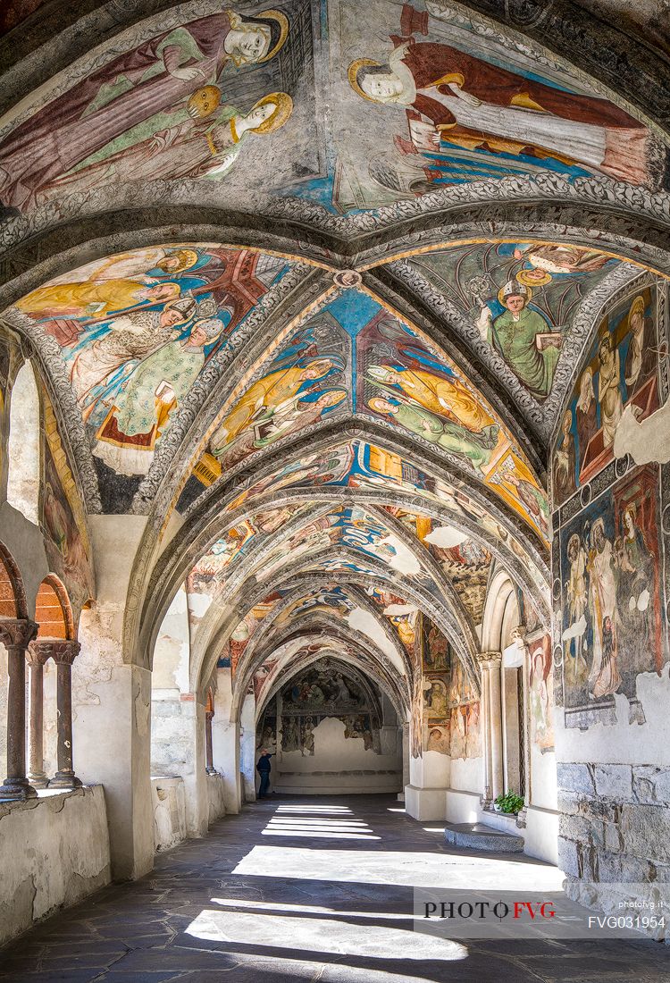 The cloister of the Duomo church with its Gothic frescoes, Bressanone, Isarco valley, Trentino Alto Adige, Italy
