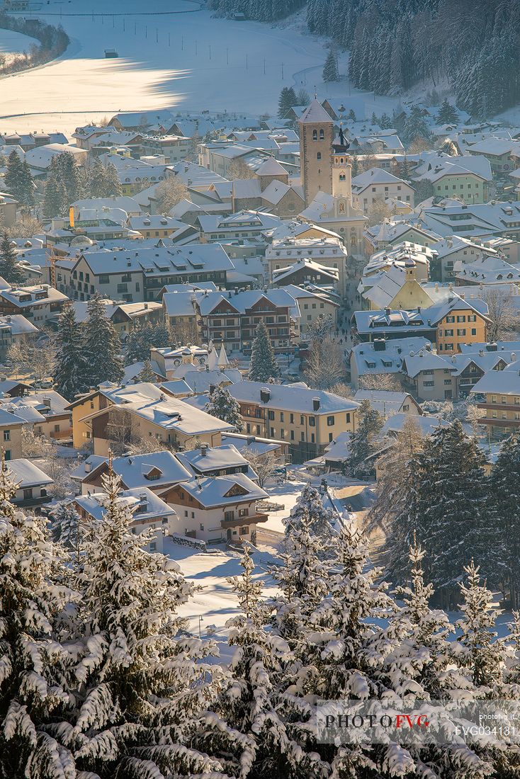 The village of San Candido from above, dolomites, Pusteria valley, Trentino Alto Adige, Italy, Europe