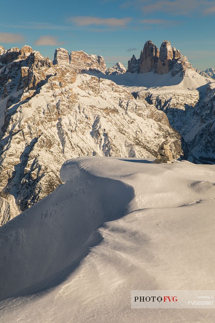 Panoramic view on the Tre Cime di Lavaredo along the path that lead to the Picco di Vallandro, Prato Piazza, Braies, Trentino Alto Adige, Italy