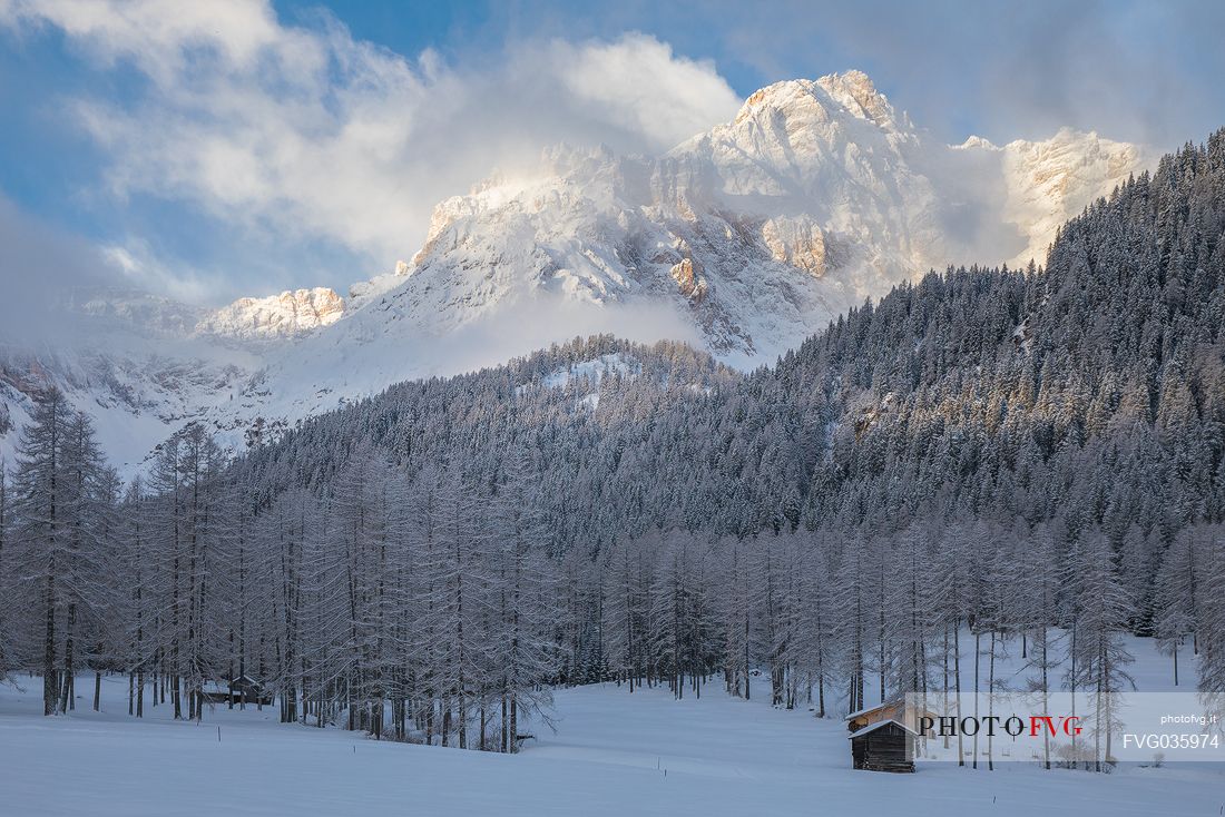 Fiscalina valley after an intense snowfall, Sesto, Pusteria valley, Trentino Alto Adige, Italy, Europe