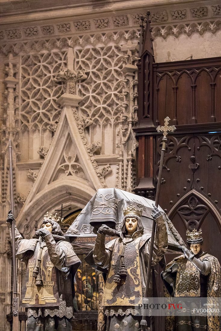 Tomb of Christopher Columbus at Santa Maria de la Sede Cathedral in the Old Town, Seville, Andalusia, Spain Seville, Spain, Europe