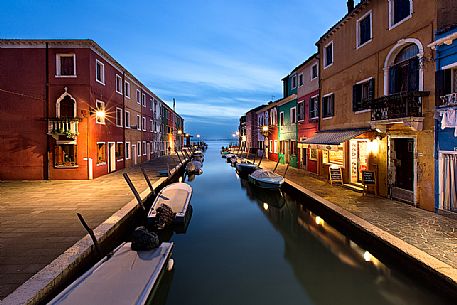 Urban colorful architecture of Burano photographed during  the blue hour