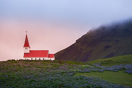 The church of the little village of Vik in Iceland 