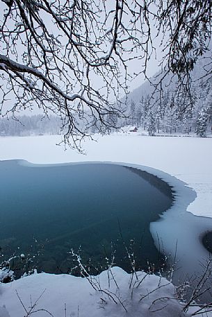 Lake lower of Fusine in winter time, in Tarvisio