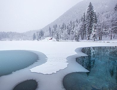 Lake lower of Fusine in Winter time, in Tarvisio
