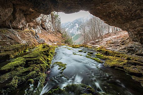 The imposing Fontanon of Goriuda which represents one of the most important karst springs of Friuli Venezia Giulia