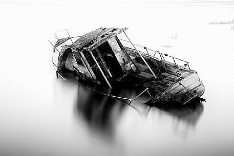The old abandoned boat at the mouth of the Tagliamento