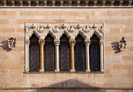 Detail of the ''Loggia del Lionello'', the public building in Venetian Gothic style located in'' Freedom Square'' in the historical center of Udine