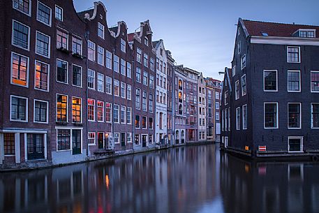 View on canal and old houses in historic center of Amsterdam