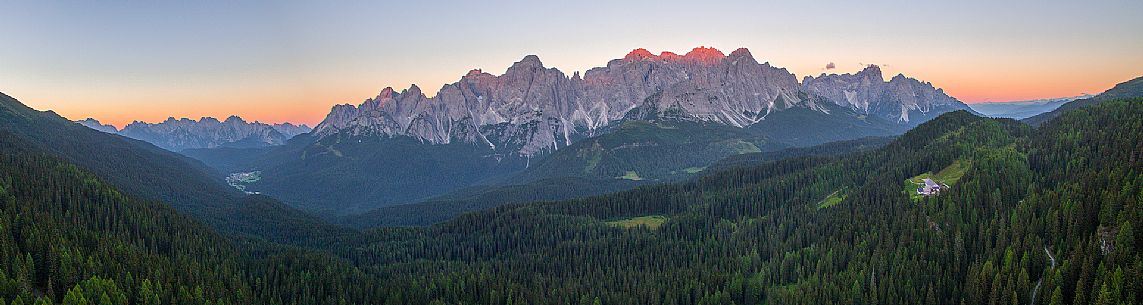 Panoramica view of Comelico ad Sesto Dolomites with malga Coltrondo on the right