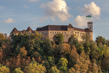 The Lubiana castle located in the top of the hill in the historic center of Ljubljana, Slovenia, Europe