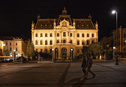 The university of Lubiana by night, Slovenia, Europe