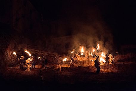 Krampus during the traditional festival. The Krampus are men-wild goats and very disturbing that roam the streets in search of children 