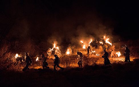 Krampus during the traditional festival. The Krampus are men-wild goats and very disturbing that roam the streets in search of children 