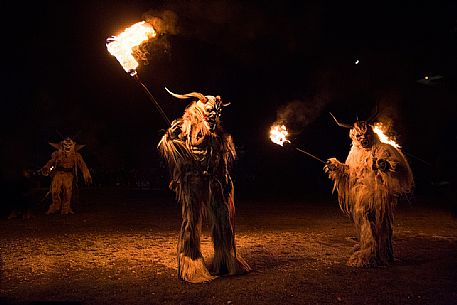 Krampus during the traditional festival. The Krampus are men-wild goats and very disturbing that roam the streets in search of children 