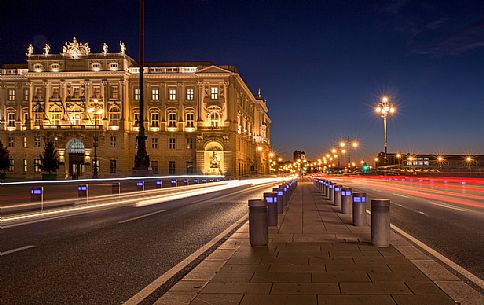 The waterfront of Trieste by night, Italy