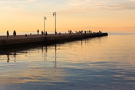 The Molo Audace at sunset, Trieste, italy