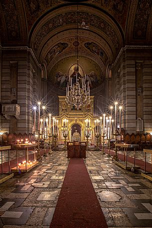 The interior of St Spyridon Serbian Orthodox Temple in Trieste, Italy