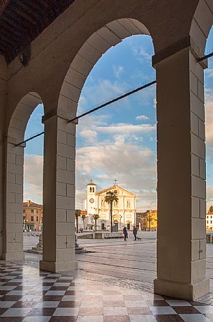 The main square Piazza Grande and the Cathedral of Palmanova at sunset, Italy