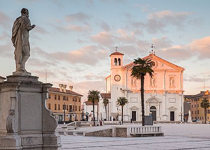 The main square Piazza Grande and the Cathedral of Palmanova at sunset, Italy