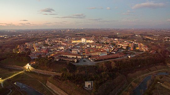 Palmanova, the fortress star-shaped top view, Italy