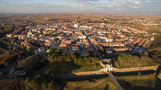 Palmanova, the fortress star-shaped top view, Italy