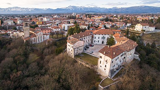 The castle of Spilimbergo with the Julian Alps in the background, Italy The castle of Spilimbergo with the Julian Alps in the background, Italy