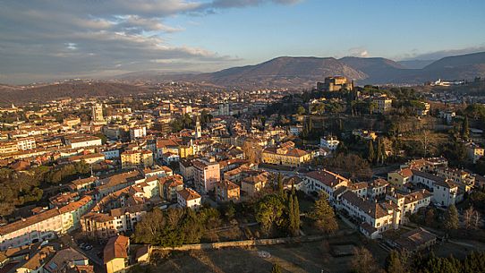 Aereal view of the city of Gorizia and the castle at sunset, Friuli, Italy Aereal view of the city of Gorizia and the castle at sunset, Friuli, Italy
