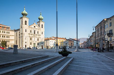 Gorizia's square with the Saint Ignazio church illuminated by early morning light, Friuli, Italy