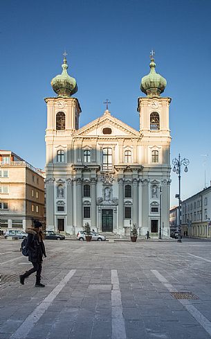 Gorizia's square with the Saint Ignazio church illuminated by early morning light, Friuli, Italy