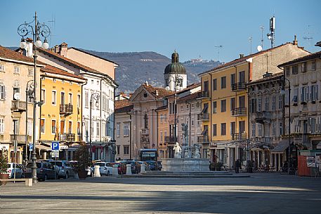 Victoria square with the Nettuno fountain in Gorizia, Friuli, Italy