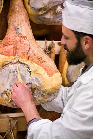 Check inside the Prolongo ham factory in San Daniele del Friuli, Italy
