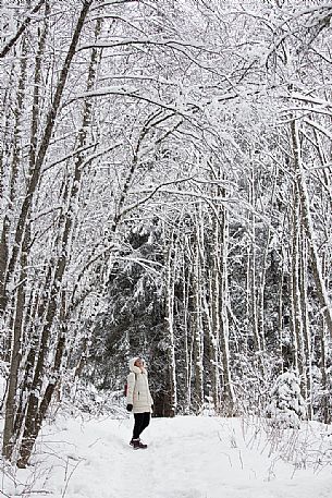 Walk through the snow covered forest of Lake Anterselva, Pusteria valley, Italy Walk through the snow covered forest of Lake Anterselva, Pusteria valley, Italy