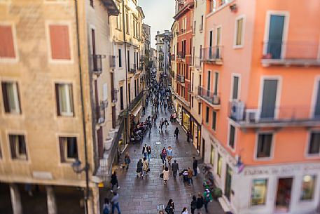 Alley in the historic center of Vicenza seen from the Lodge of the Palladian Basilica, Vicenza, Italy