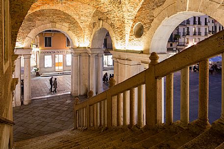 The staircase leading to the Loggia of the Palladian Basilica overlooking Piazza dei Signori in the historic center of Vicenza