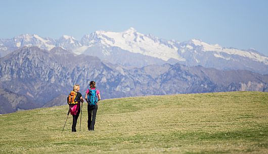 Trekking on Baldo Mount in spring, Garda lake, Italy