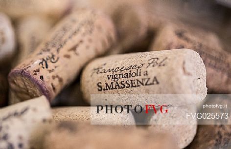 Wine cork stoppers of the distillery of Francesco Poli in Santa Massenza, Valley of Lakes, Trentino, Italy