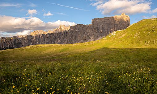 The Lastoi de Formin and the flowers meadows of Giau Pass, Cortina D'Ampezzo, Dolomites, Italy The Lastoi de Formin and the flowers meadows of Giau Pass, Cortina D'Ampezzo, Dolomites, Italy