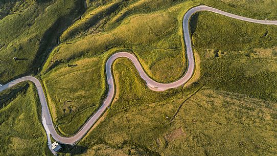 Aerial view of Giau Pass, Cortina D'Ampezzo, Dolomites, Italy