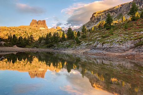 The Averau Mount reflected on the little pond of Limedes at sunset, Cortina D'Ampezzo, Dolomites, Italy The Averau Mount reflected on the little pond of Limedes at sunset, Cortina D'Ampezzo, Dolomites, Italy