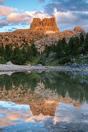 The Averau Mount reflected on the little pond of Limedes at sunset, Cortina D'Ampezzo, Dolomites, Italy The Averau Mount reflected on the little pond of Limedes at sunset, Cortina D'Ampezzo, Dolomites, Italy