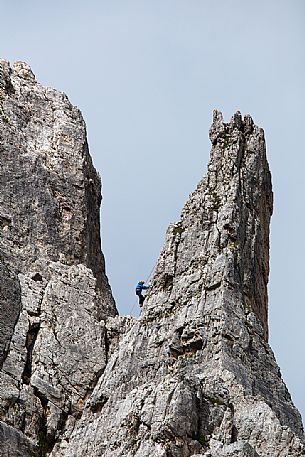 Climbing on the Cinque Torri, Dolomites, Cortina D'Ampezzo, Italy Climbing on the Cinque Torri, Dolomites, Cortina D'Ampezzo, Italy