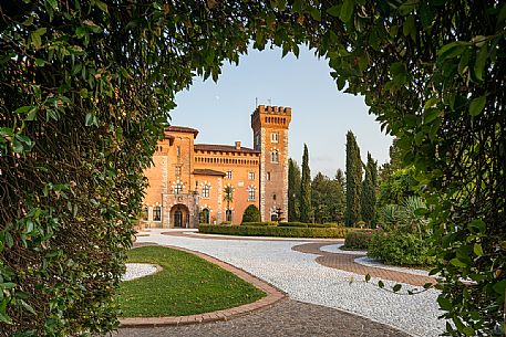The elegant exterior facade of Castello di Spessa castle, Capriva del Friuli, Friuli Venezia Giulia, Italy