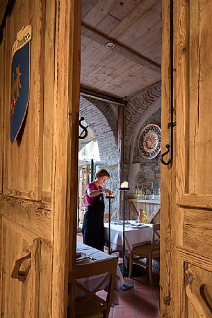 The owner Cristina Pavan in the historic Restaurant Al Monastero in Cividale del Friuli, Friuli Venezia Giulia, Italy