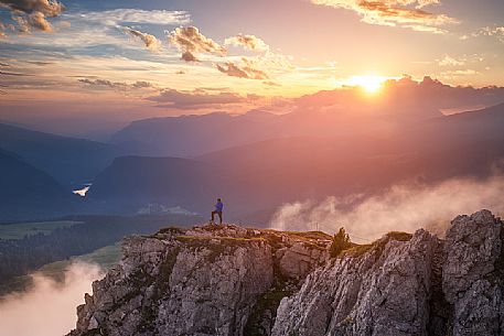 Sunset from the top of the path of Cristo Pensante, Dolomites, San Martino di Castrozza,  Italy