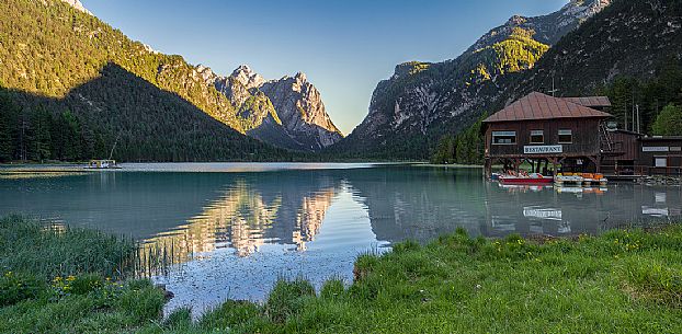 The Dobbiaco lake, Dolomites, Dobbiaco, Italy The Dobbiaco lake, Dolomites, Dobbiaco, Italy